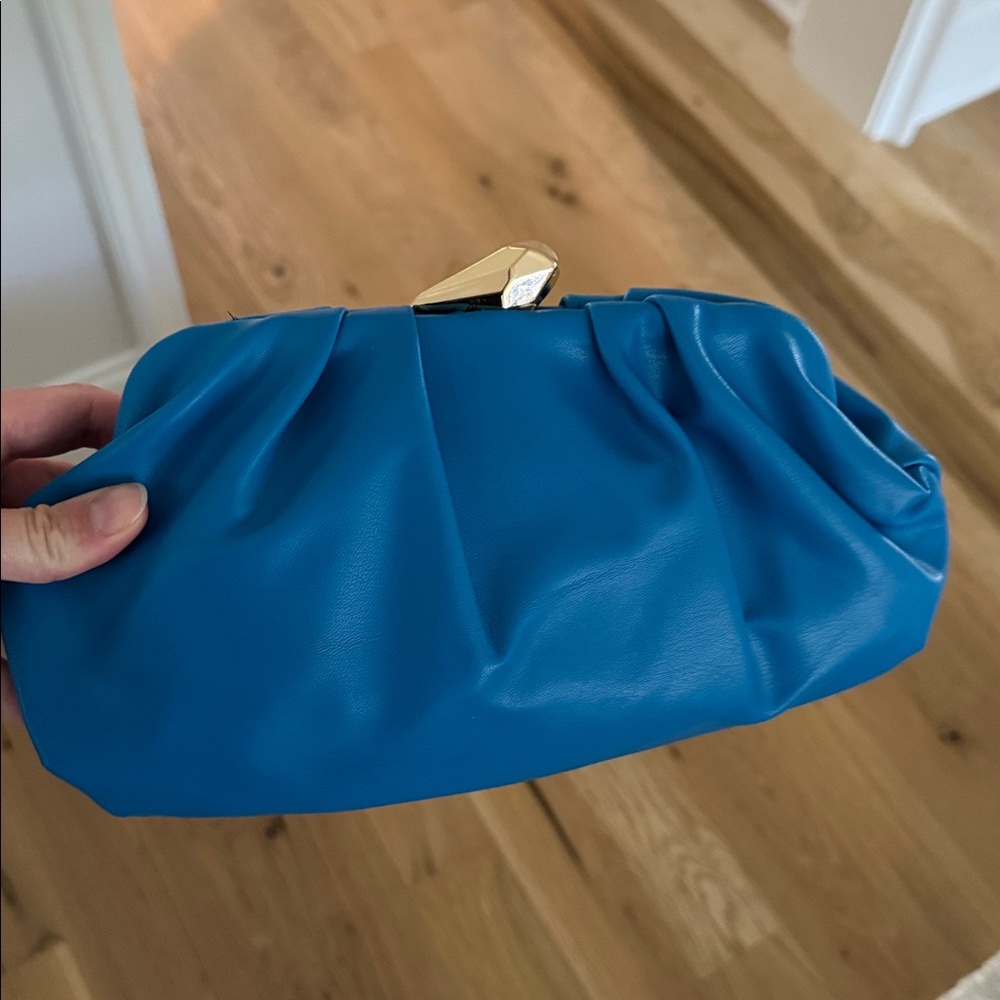 Blue leather Clutch with Silver clasp